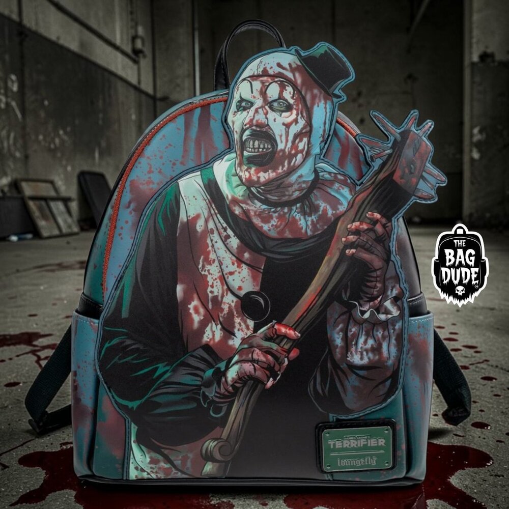 Loungefly Terrifier Art the Clown Blood Splatter Glow in the Dark Mini Backpack